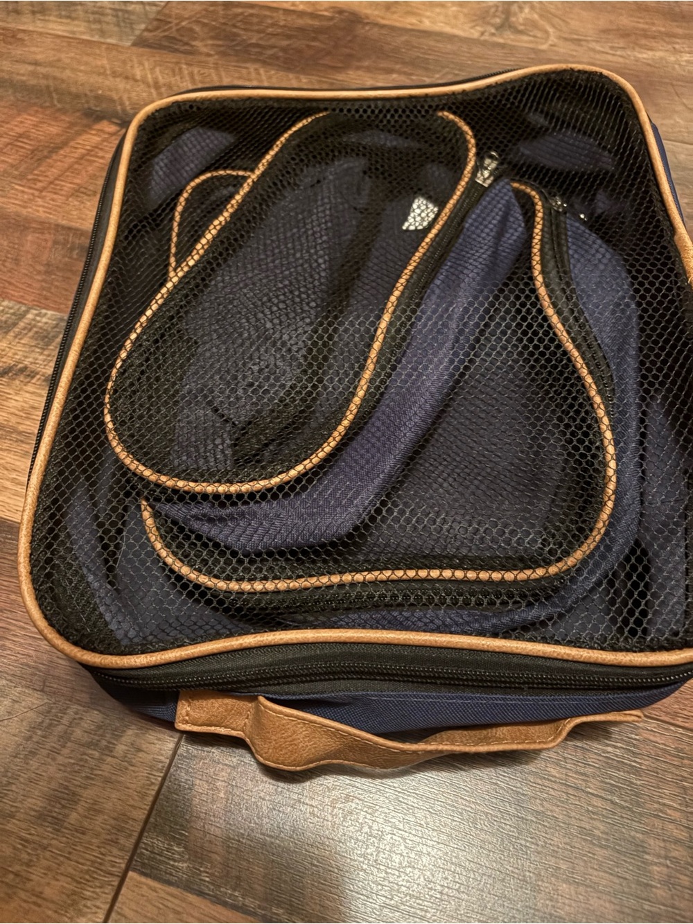 Men's Navy Blue Travel Organizer Bag with Tan Trim